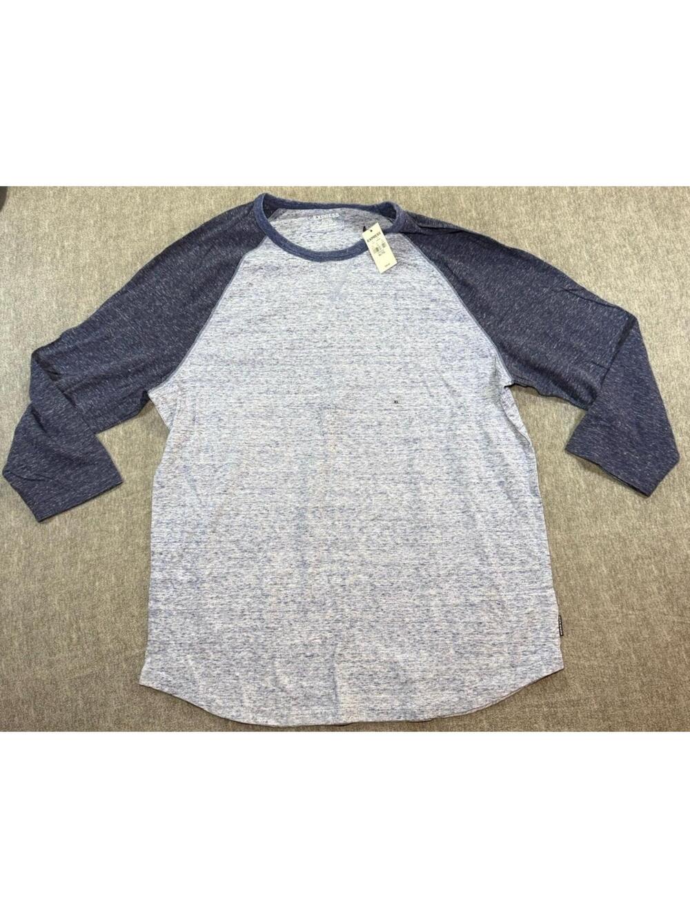 NEW Express Men’s XLBaseball Raglan 3/4 Sleeve Light Blue Dark Blue T Shirt